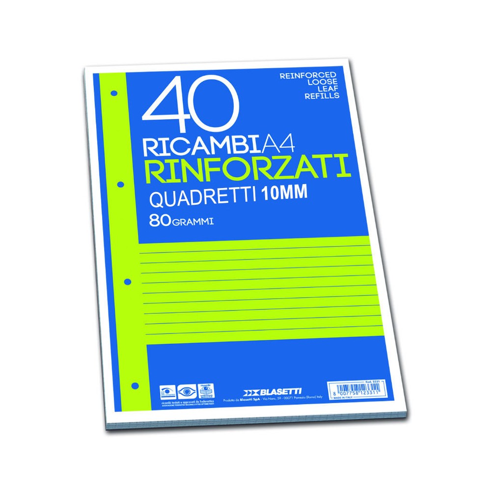 Ricambi forati rinforzati 10MM per quaderni ad anelli A4