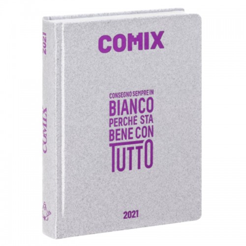 Diario Comix Mignon 16 mesi Argento con scritta Fucsia